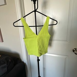 Lime Green Ribbed V-Neck Women's Top